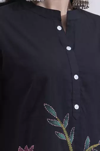 black mal cotton kantha work co ord set