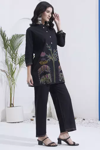 black mal cotton kantha work co ord set