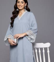 Women Floral Embroidered Regular Thread Work Silk Crepe Kurta with Palazzos