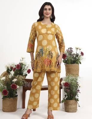 Yufta mustard polka dot printed cotton co-ord set 1
