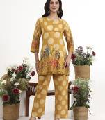 Yufta mustard polka dot printed cotton co-ord set