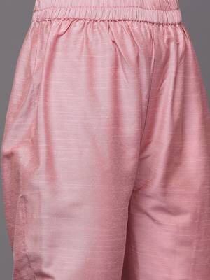 Floral Yoke Design Sequinned Dupion Silk Straight Kurta with Trouser & Dupatta 4