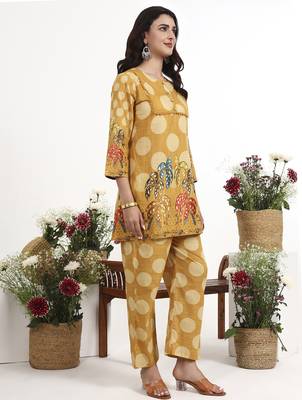 Yufta mustard polka dot printed cotton co-ord set 2