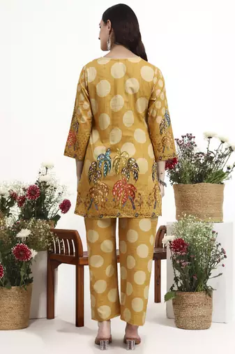 Yufta mustard polka dot printed cotton co-ord set