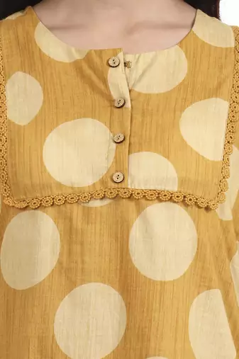 Yufta mustard polka dot printed cotton co-ord set