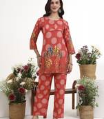 maroon polka dot printed cotton co-ord set