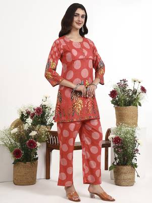 maroon polka dot printed cotton co-ord set 2