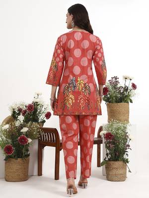 maroon polka dot printed cotton co-ord set 3