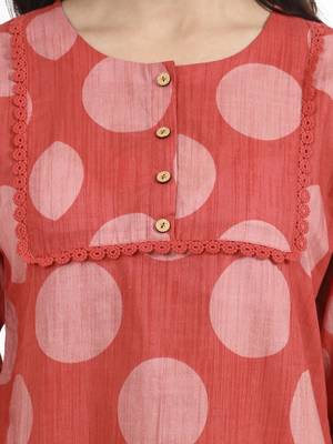 maroon polka dot printed cotton co-ord set 4