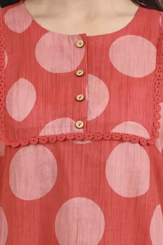maroon polka dot printed cotton co-ord set