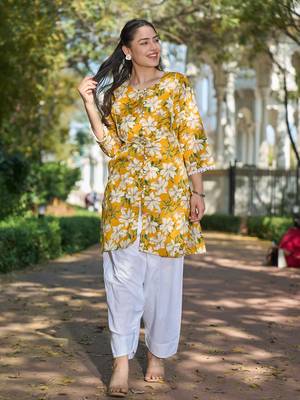 Yufta yellow floral print this tunic salwar co-ord set 1