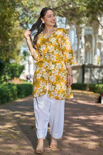 Yufta yellow floral print this tunic salwar co-ord set