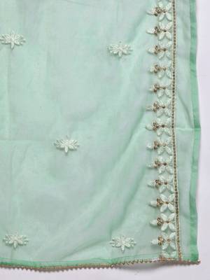 Plus Size Ethnic Motifs Embroidered Thread Work Kurta with Trousers & Dupatta 4