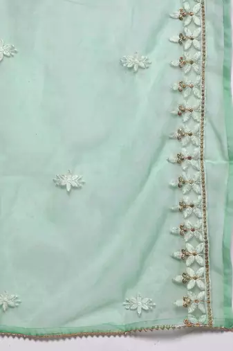 Plus Size Ethnic Motifs Embroidered Thread Work Kurta with Trousers & Dupatta