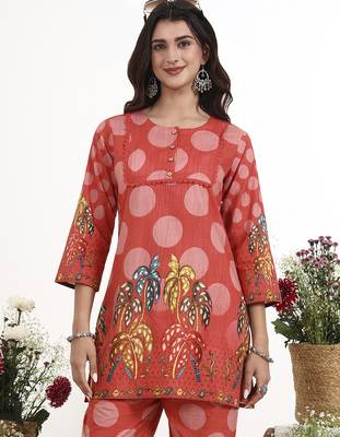 maroon polka dot printed cotton co-ord set 5