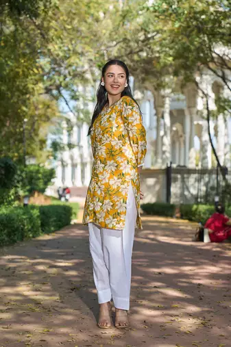 Yufta yellow floral print this tunic salwar co-ord set