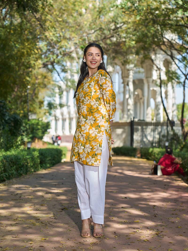 Yufta yellow floral print this tunic salwar co-ord set