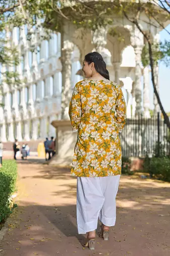 Yufta yellow floral print this tunic salwar co-ord set