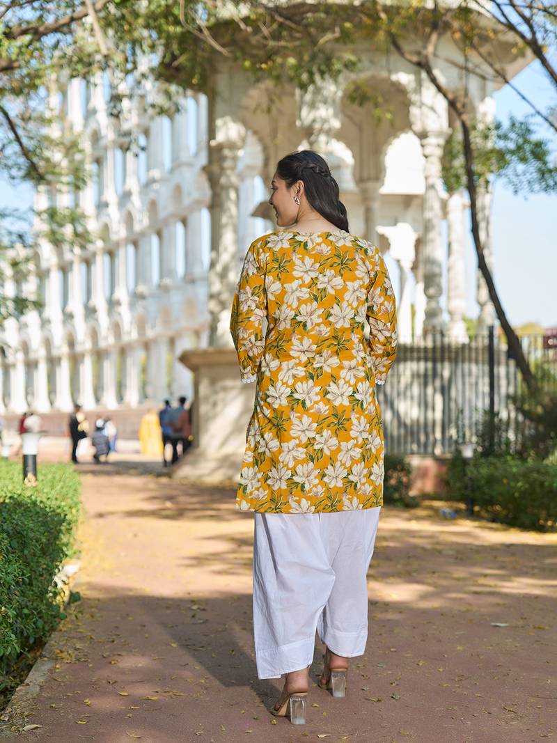 Yufta yellow floral print this tunic salwar co-ord set