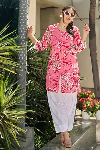 pink floral print this tunic salwar co-ord set