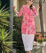 pink floral print this tunic salwar co-ord set