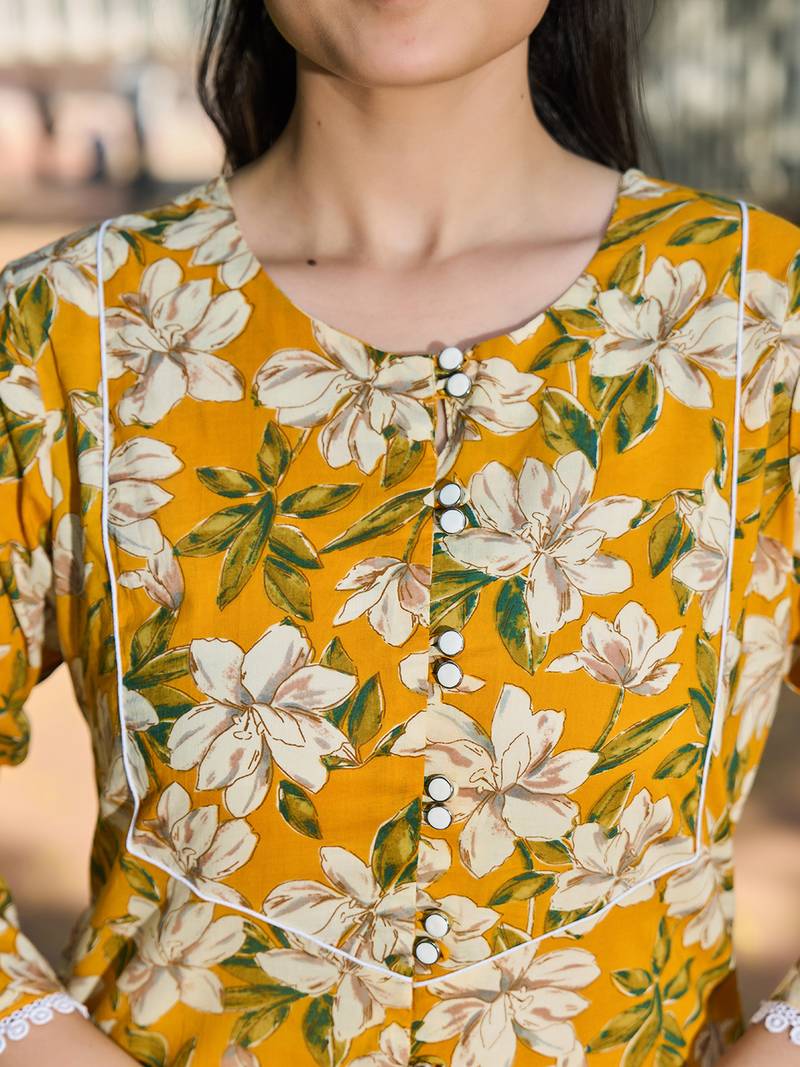 Yufta yellow floral print this tunic salwar co-ord set