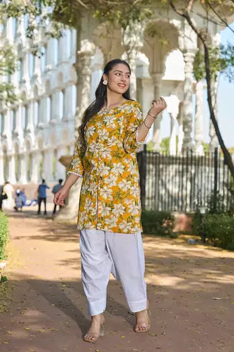 Yufta yellow floral print this tunic salwar co-ord set