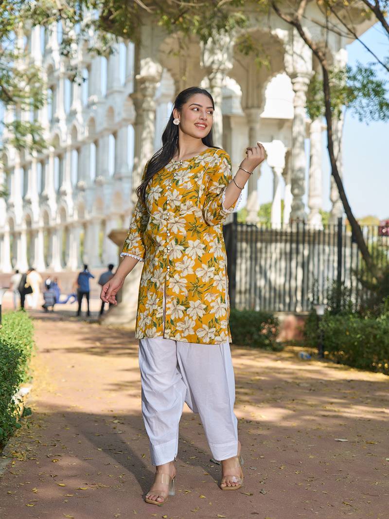 Yufta yellow floral print this tunic salwar co-ord set