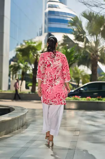 pink floral print this tunic salwar co-ord set