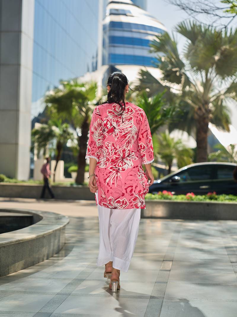 pink floral print this tunic salwar co-ord set