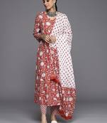 Women Red Ethnic Motifs Printed Pure Cotton Kurta with Trousers & Dupatta