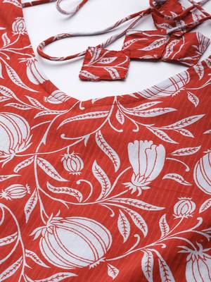 Women Red Ethnic Motifs Printed Pure Cotton Kurta with Trousers & Dupatta 2