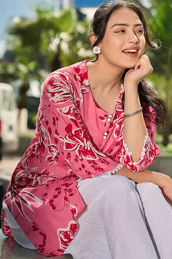 pink floral print this tunic salwar co-ord set
