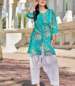 teal floral print this tunic salwar co-ord set