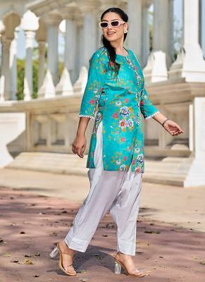 teal floral print this tunic salwar co-ord set 2