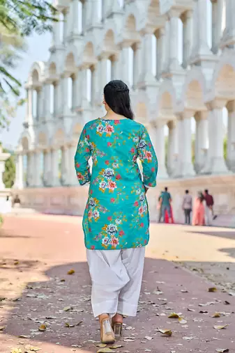 teal floral print this tunic salwar co-ord set