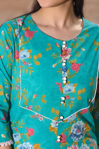 teal floral print this tunic salwar co-ord set