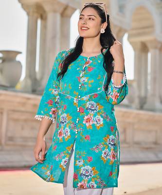 teal floral print this tunic salwar co-ord set 5