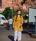 Yufta mustard ethnic motifs print this tunic salwar co-ord set