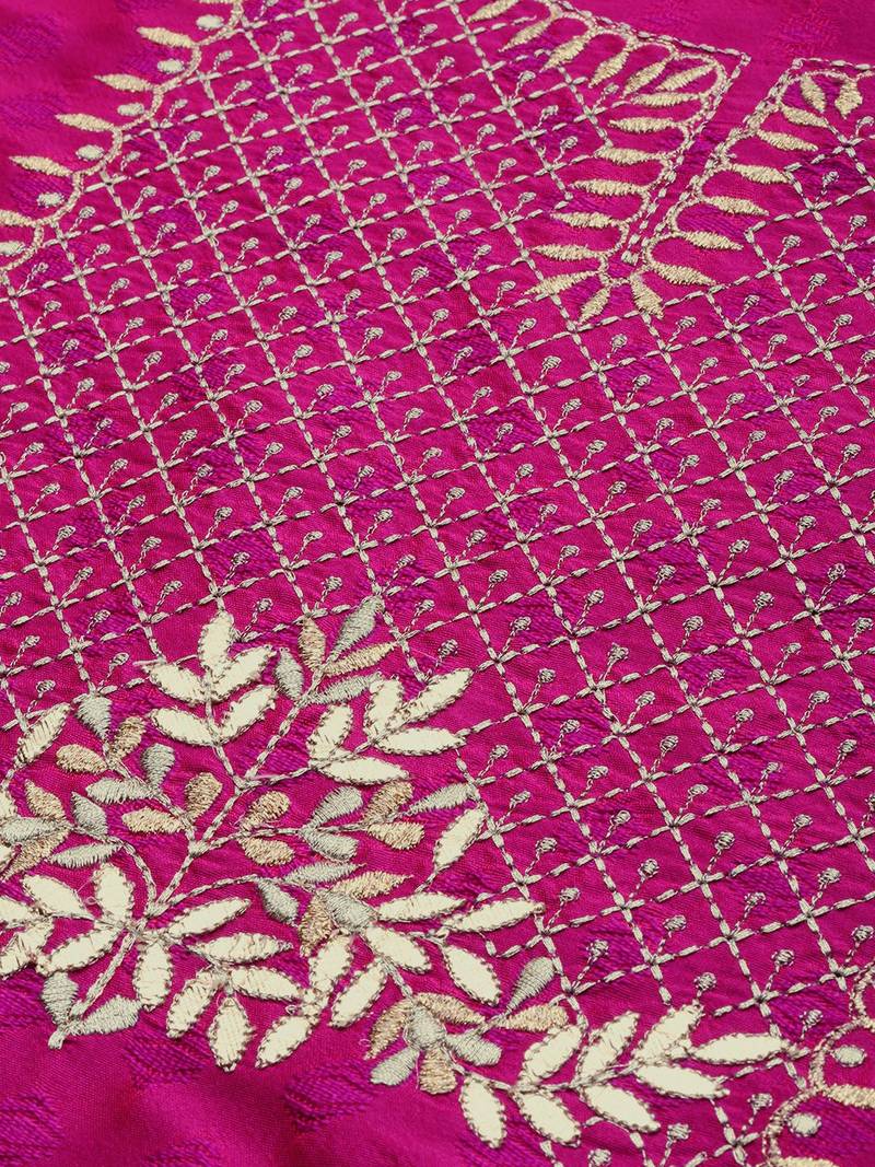 Embroidered Yoke Design Jacquard Kurta with Trousers & Dupatta