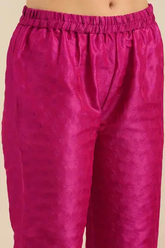 Embroidered Yoke Design Jacquard Kurta with Trousers & Dupatta