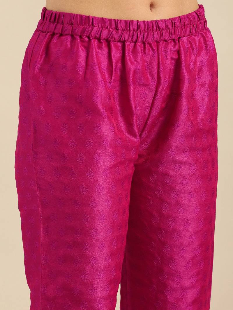 Embroidered Yoke Design Jacquard Kurta with Trousers & Dupatta