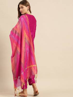 Embroidered Yoke Design Jacquard Kurta with Trousers & Dupatta 6