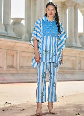 blue zig zag thigh length co-ord set 1