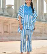 blue zig zag thigh length co-ord set