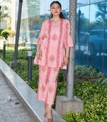 pink zig zag thigh length co-ord set