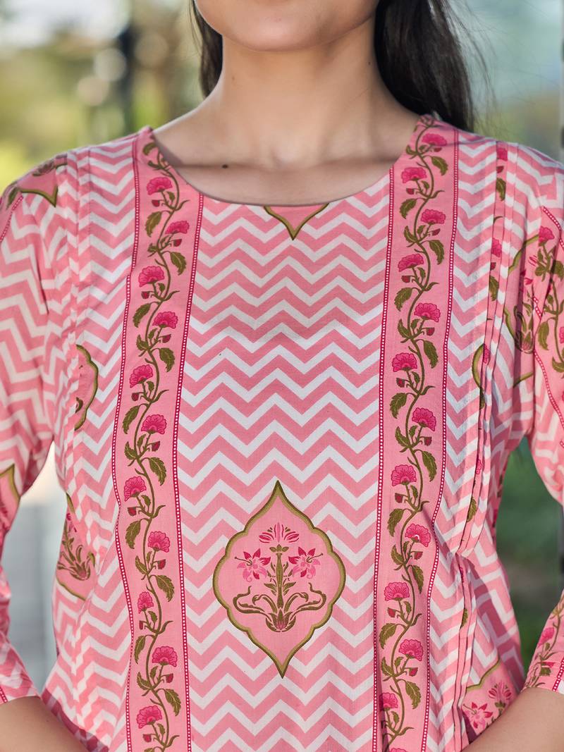pink zig zag thigh length co-ord set