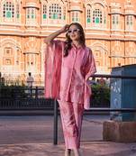 pink zig zag floral print kaftan trouser co-ord set