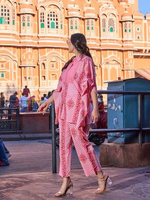 pink zig zag floral print kaftan trouser co-ord set 2