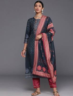 Ethnic Motifs Printed Sequinned Kurta with Trousers & With Dupatta 1